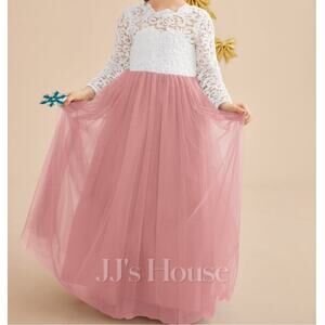 JJ’s House Tulle Lace Flower Girl Dress Pink White Size 6